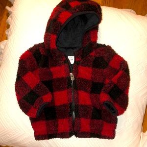 Baby Gap Buffalo plaid Sherpa hooded zip up jacket 6-12 months